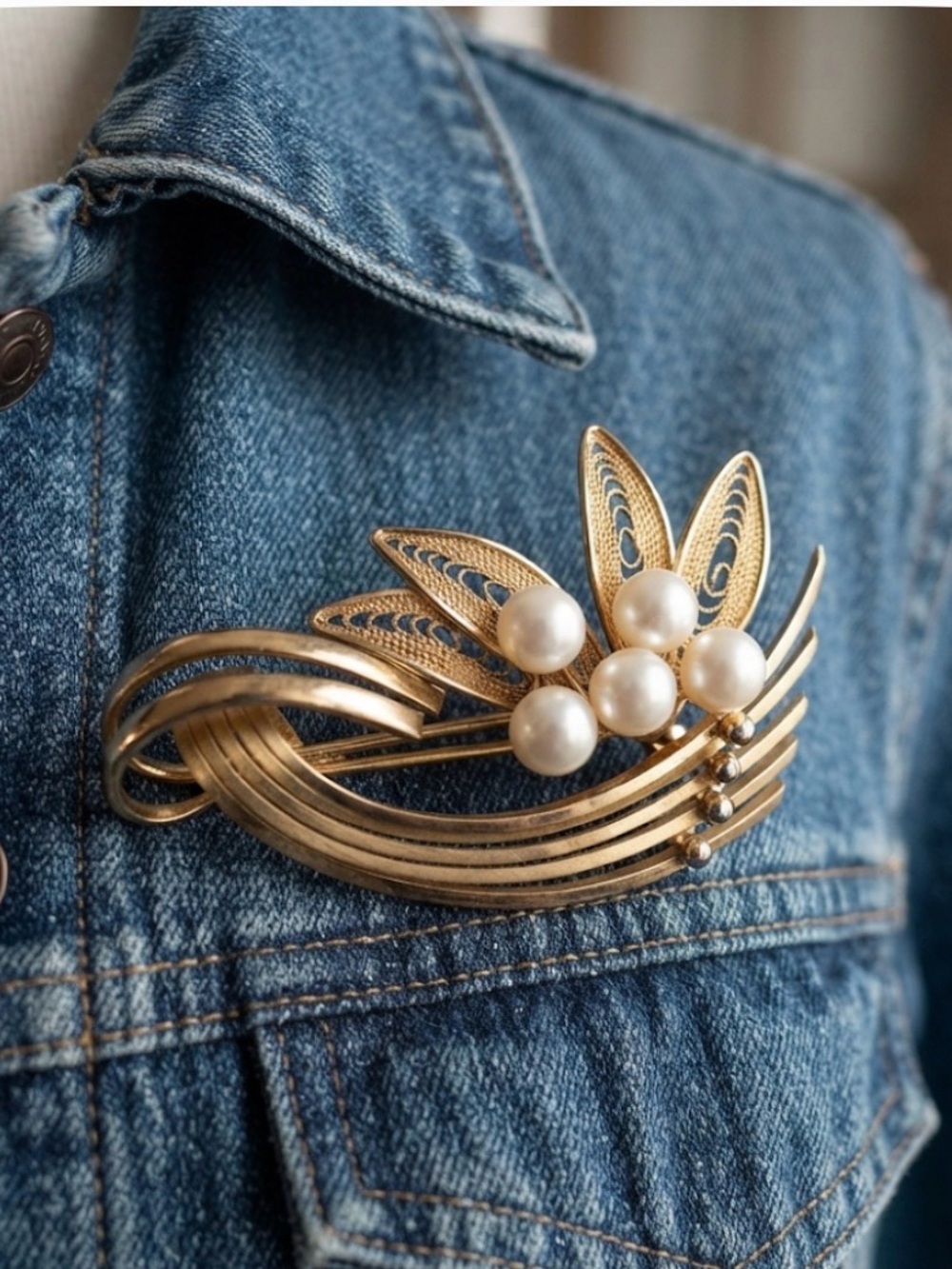 Vintage Pearl Spray Goldtone Pin